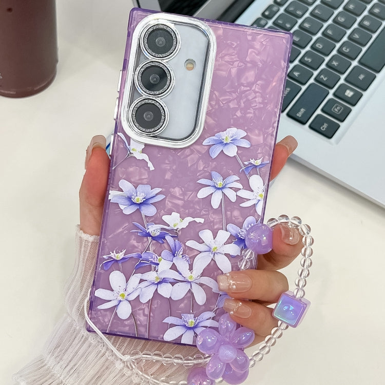 For Samsung Galaxy S25 5G Electroplating Flowers Plants Texture Wristband TPU Phone Case(Lilac Flowers FL16) - Galaxy S25 5G Cases by PMC Jewellery | Online Shopping South Africa | PMC Jewellery | Buy Now Pay Later Mobicred