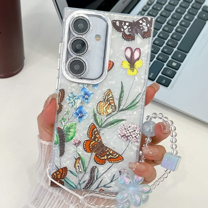 For Samsung Galaxy S25 5G Electroplating Flowers Plants Texture Wristband TPU Phone Case(Butterfly Love Flower FL17) - Galaxy S25 5G Cases by PMC Jewellery | Online Shopping South Africa | PMC Jewellery | Buy Now Pay Later Mobicred