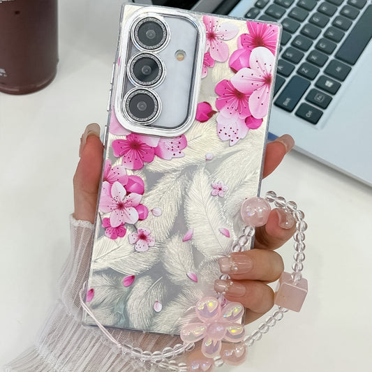 For Samsung Galaxy S25 5G Electroplating Flowers Plants Texture Wristband TPU Phone Case(Peach Blossom FL18) - Galaxy S25 5G Cases by PMC Jewellery | Online Shopping South Africa | PMC Jewellery | Buy Now Pay Later Mobicred