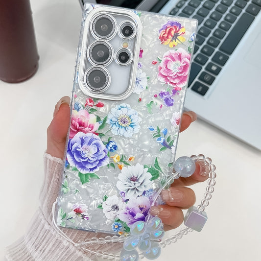 For Samsung Galaxy S25 Ultra 5G Electroplating Flowers Plants Texture Wristband TPU Phone Case(Peony FL14) - Galaxy S25 Ultra 5G Cases by PMC Jewellery | Online Shopping South Africa | PMC Jewellery | Buy Now Pay Later Mobicred