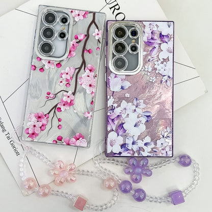 For Samsung Galaxy S25+ 5G Electroplating Flowers Plants Texture Wristband TPU Phone Case(Lilac Flowers FL16) - Galaxy S25+ 5G Cases by PMC Jewellery | Online Shopping South Africa | PMC Jewellery | Buy Now Pay Later Mobicred