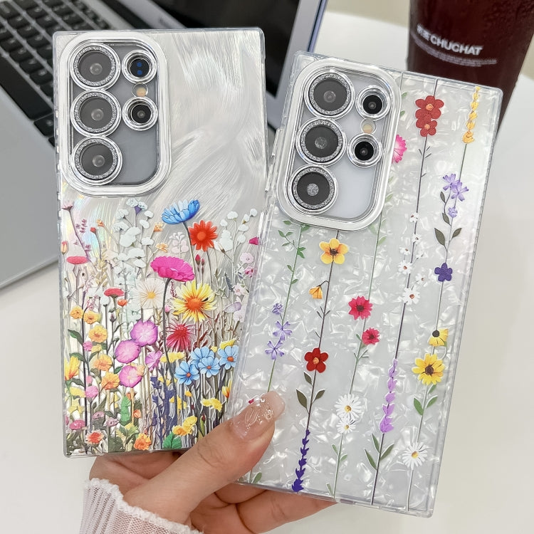 For Samsung Galaxy S25 5G Electroplating Flower Texture TPU Phone Case(Purple Wildflowers SH1) - Galaxy S25 5G Cases by PMC Jewellery | Online Shopping South Africa | PMC Jewellery | Buy Now Pay Later Mobicred