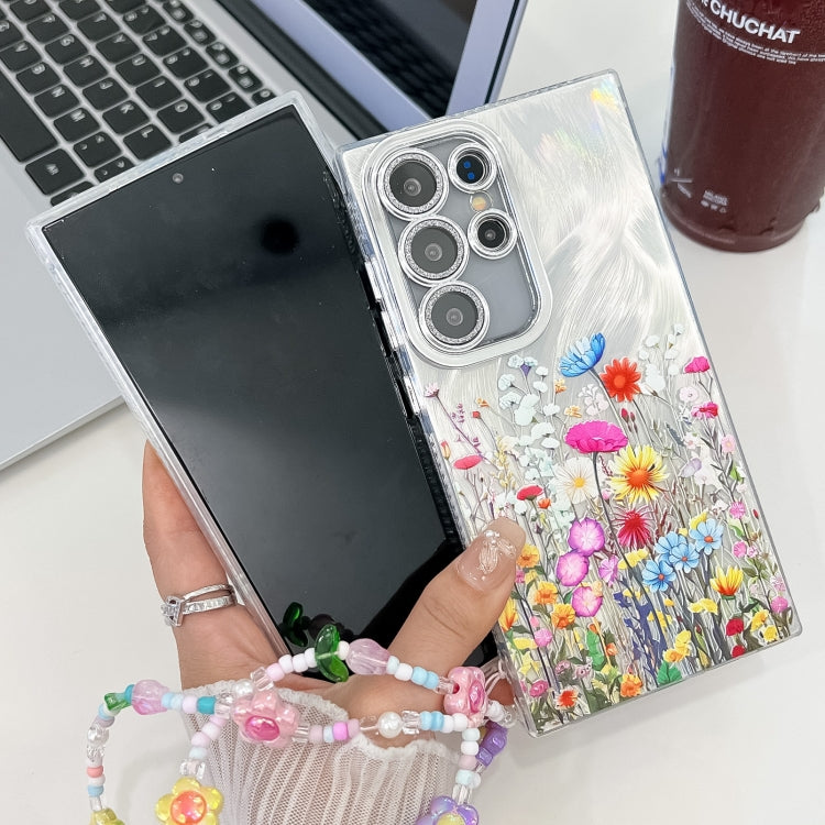 For Samsung Galaxy S25+ 5G Electroplating Flower Texture Wristband TPU Phone Case(Wild Chrysanthemum SH5) - Galaxy S25+ 5G Cases by PMC Jewellery | Online Shopping South Africa | PMC Jewellery | Buy Now Pay Later Mobicred