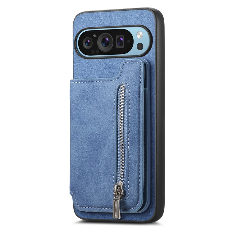 For Google Pixel 9 / 9 Pro Retro MagSafe Zipper Wallet Card Bag Back Phone Case(Blue) - Google Cases by PMC TechLife | Online Shopping South Africa | PMC TechLife | Buy Now Pay Later Mobicred