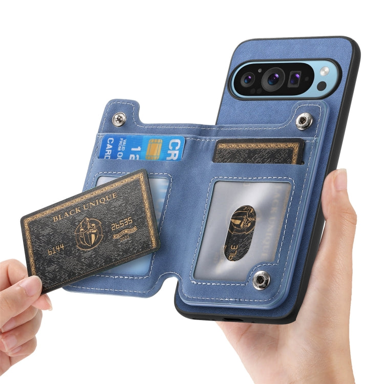 For Google Pixel 9 / 9 Pro Retro MagSafe Zipper Wallet Card Bag Back Phone Case(Blue) - Google Cases by PMC TechLife | Online Shopping South Africa | PMC TechLife | Buy Now Pay Later Mobicred