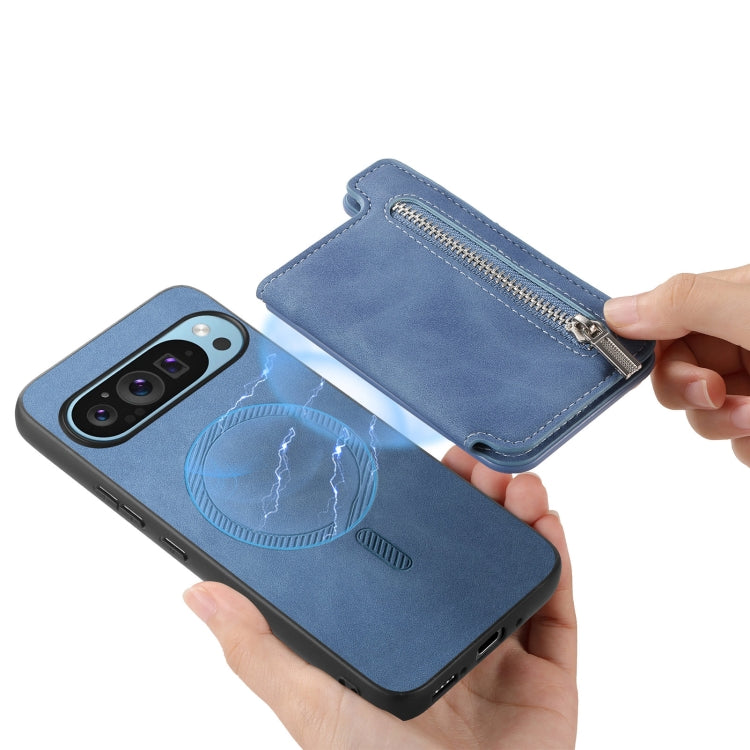 For Google Pixel 9 / 9 Pro Retro MagSafe Zipper Wallet Card Bag Back Phone Case(Blue) - Google Cases by PMC TechLife | Online Shopping South Africa | PMC TechLife | Buy Now Pay Later Mobicred