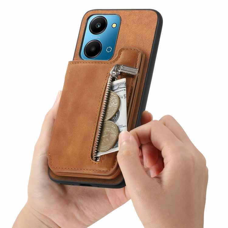 For Honor X50i Retro MagSafe Zipper Wallet Card Bag Back Phone Case(Brown) - Honor Cases by PMC TechLife | Online Shopping South Africa | PMC TechLife | Buy Now Pay Later Mobicred