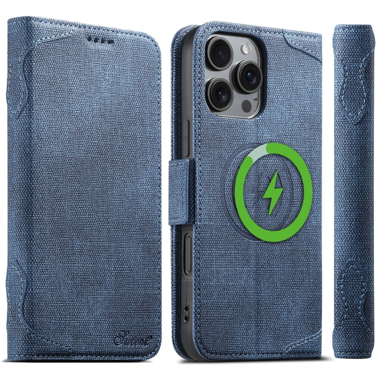 For iPhone 16 Pro Max Suteni J07 Multi-functional Horizontal MagSafe Denim Leather Phone Case(Blue) - iPhone 16 Pro Max Cases by Suteni | Online Shopping South Africa | PMC Jewellery | Buy Now Pay Later Mobicred