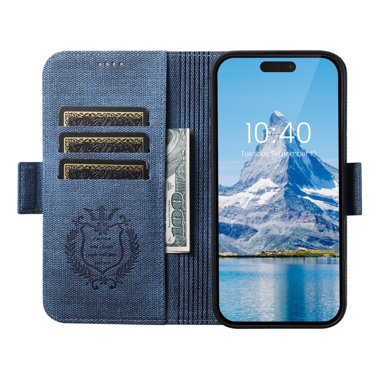 For iPhone 16 Pro Suteni J07 Multi-functional Horizontal MagSafe Denim Leather Phone Case(Blue) - iPhone 16 Pro Cases by Suteni | Online Shopping South Africa | PMC Jewellery | Buy Now Pay Later Mobicred