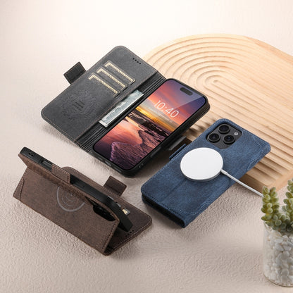 For iPhone 16 Plus Suteni J07 Multi-functional Horizontal MagSafe Denim Leather Phone Case(Black) - iPhone 16 Plus Cases by Suteni | Online Shopping South Africa | PMC Jewellery | Buy Now Pay Later Mobicred