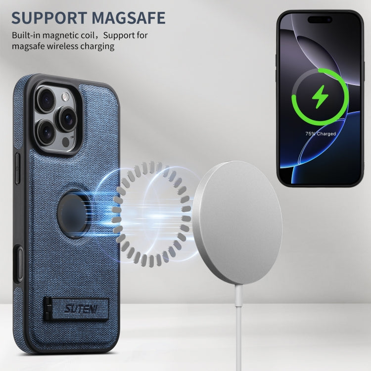 For iPhone 16 Pro Max Suteni G2 Holder Denim Leather Back MagSafe Phone Case(Blue) - iPhone 16 Pro Max Cases by Suteni | Online Shopping South Africa | PMC Jewellery | Buy Now Pay Later Mobicred