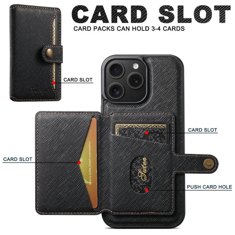 For iPhone 16 Pro Max Suteni H20 Cross-Grain MagSafe Horizontal Card Bag Back Phone Case(Black) - iPhone 16 Pro Max Cases by Suteni | Online Shopping South Africa | PMC Jewellery | Buy Now Pay Later Mobicred