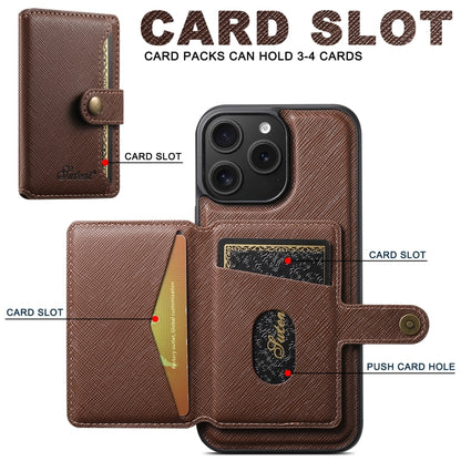 For iPhone 16 Pro Max Suteni H20 Cross-Grain MagSafe Horizontal Card Bag Back Phone Case(Brown) - iPhone 16 Pro Max Cases by Suteni | Online Shopping South Africa | PMC Jewellery | Buy Now Pay Later Mobicred