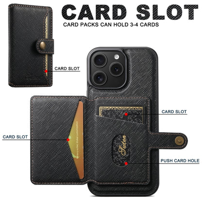 For iPhone 16 Pro Suteni H20 Cross-Grain MagSafe Horizontal Card Bag Back Phone Case(Black) - iPhone 16 Pro Cases by Suteni | Online Shopping South Africa | PMC Jewellery | Buy Now Pay Later Mobicred