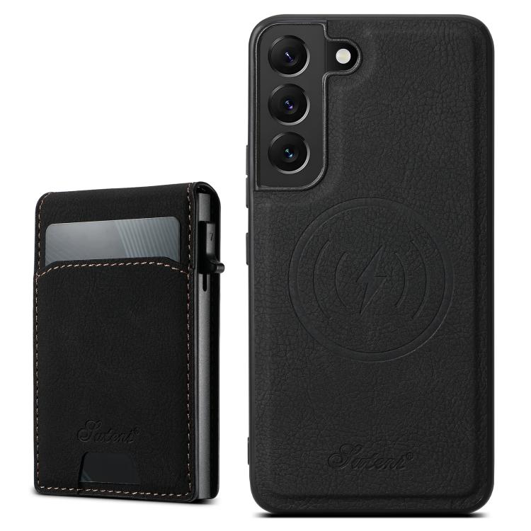 For Samsung Galaxy S25+ 5G Suteni H19 Litchi Texture 2-in-1 MagSafe Removable Card Case Back Phone Case(Black) - Galaxy S25+ 5G Cases by Suteni | Online Shopping South Africa | PMC Jewellery | Buy Now Pay Later Mobicred