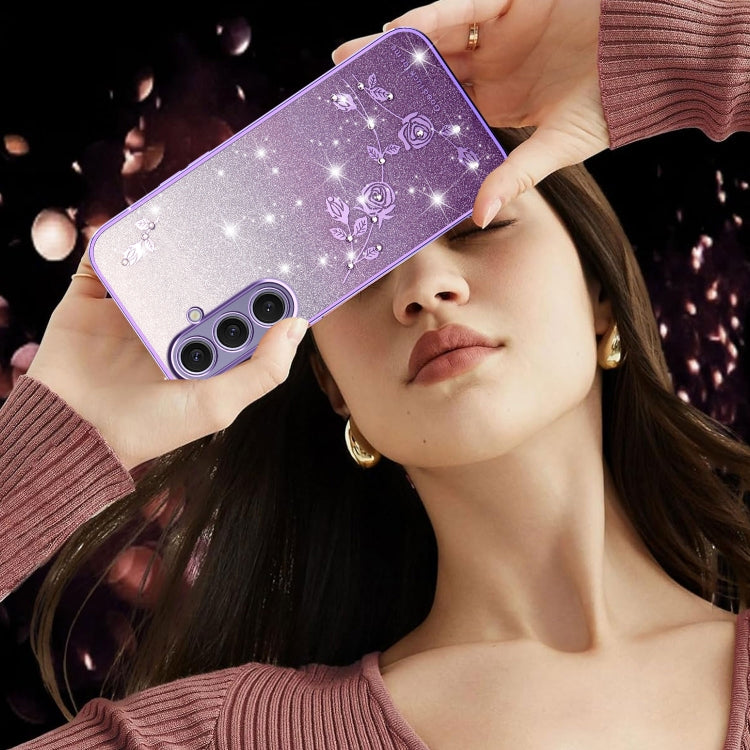 For Samsung Galaxy S25+ 5G Gradient Glitter Flower All-inclusive Phone Case(Purple) - Galaxy S25+ 5G Cases by PMC Jewellery | Online Shopping South Africa | PMC Jewellery | Buy Now Pay Later Mobicred