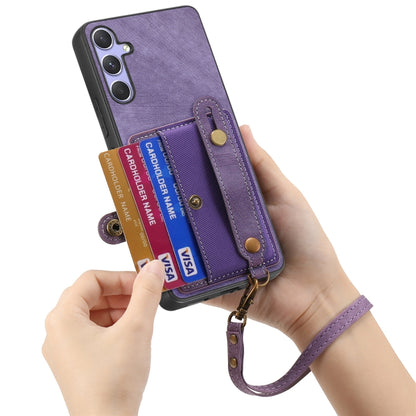 For Samsung Galaxy S25 5G Retro Cross Wristband Wallet Leather Back Phone Case(Purple) - Galaxy S25 5G Cases by PMC Jewellery | Online Shopping South Africa | PMC Jewellery | Buy Now Pay Later Mobicred