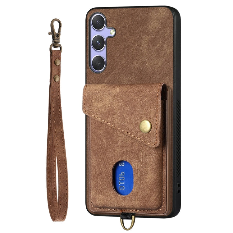 For Samsung Galaxy S25+ 5G Retro Card Wallet Fold Leather Phone Case with Strap(Brown) - Galaxy S25+ 5G Cases by PMC Jewellery | Online Shopping South Africa | PMC Jewellery | Buy Now Pay Later Mobicred