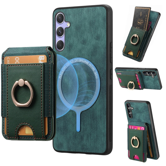 For Samsung Galaxy S25 5G Retro Splitable Magnetic Stand Card Bag Leather Phone Case(Green) - Galaxy S25 5G Cases by PMC Jewellery | Online Shopping South Africa | PMC Jewellery | Buy Now Pay Later Mobicred