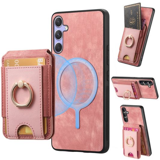 For Samsung Galaxy S25 5G Retro Splitable Magnetic Stand Card Bag Leather Phone Case(Pink) - Galaxy S25 5G Cases by PMC Jewellery | Online Shopping South Africa | PMC Jewellery | Buy Now Pay Later Mobicred