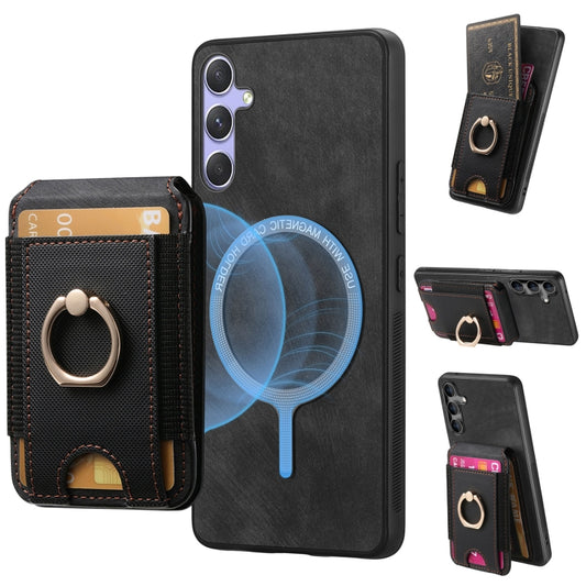 For Samsung Galaxy S25+ 5G Retro Splitable Magnetic Stand Card Bag Leather Phone Case(Black) - Galaxy S25+ 5G Cases by PMC Jewellery | Online Shopping South Africa | PMC Jewellery | Buy Now Pay Later Mobicred