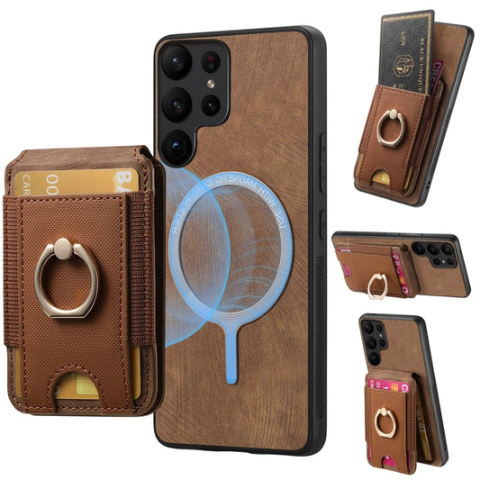 For Samsung Galaxy S25 Ultra 5G Retro Splitable Magnetic Stand Card Bag Leather Phone Case(Brown) - Galaxy S25 Ultra 5G Cases by PMC Jewellery | Online Shopping South Africa | PMC Jewellery | Buy Now Pay Later Mobicred