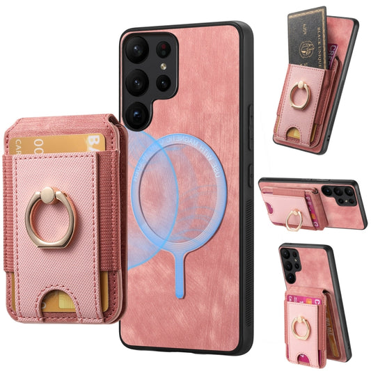 For Samsung Galaxy S25 Ultra 5G Retro Splitable Magnetic Stand Card Bag Leather Phone Case(Pink) - Galaxy S25 Ultra 5G Cases by PMC Jewellery | Online Shopping South Africa | PMC Jewellery | Buy Now Pay Later Mobicred