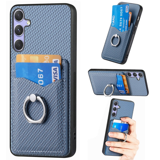 For Samsung Galaxy S25 Ultra 5G Carbon Fiber Card Wallet Ring Phone Case(Blue) - Galaxy S25 Ultra 5G Cases by PMC Jewellery | Online Shopping South Africa | PMC Jewellery | Buy Now Pay Later Mobicred