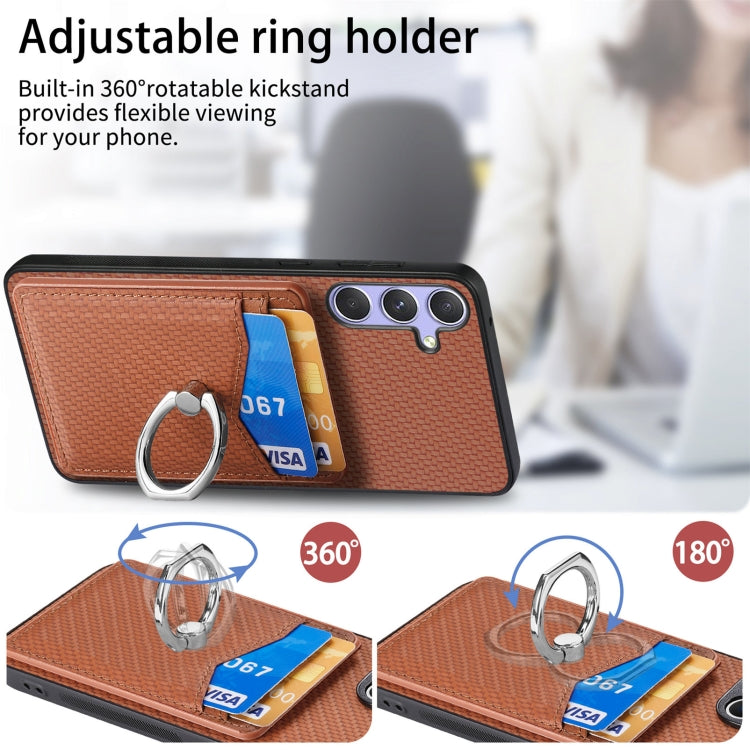 For Samsung Galaxy S25+ 5G Carbon Fiber Card Wallet Ring Phone Case(Brown) - Galaxy S25+ 5G Cases by PMC Jewellery | Online Shopping South Africa | PMC Jewellery | Buy Now Pay Later Mobicred