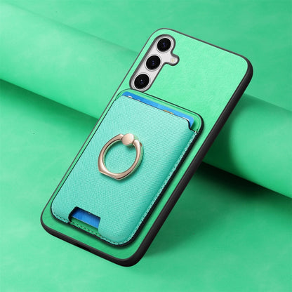 For Samsung Galaxy S25+ 5G Retro Cross Leather Ring Vertical Insert Card Bag MagSafe Phone Case(Green) - Galaxy S25+ 5G Cases by PMC Jewellery | Online Shopping South Africa | PMC Jewellery | Buy Now Pay Later Mobicred