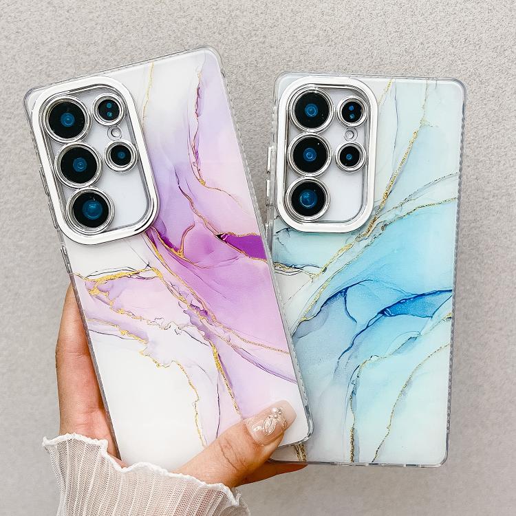 For Samsung Galaxy S25+ 5G Electroplated Marble Texture Phone Case(Purple Blue M18) - Galaxy S25+ 5G Cases by PMC Jewellery | Online Shopping South Africa | PMC Jewellery | Buy Now Pay Later Mobicred