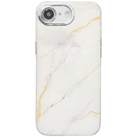 For iPhone 16e Electroplated Marble Texture Phone Case(Gold White M1) - iPhone 16e Cases by PMC Jewellery | Online Shopping South Africa | PMC Jewellery | Buy Now Pay Later Mobicred