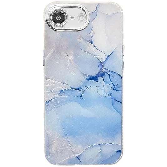 For iPhone 16e Electroplated Marble Texture Phone Case(Blue M11) - iPhone 16e Cases by PMC Jewellery | Online Shopping South Africa | PMC Jewellery | Buy Now Pay Later Mobicred