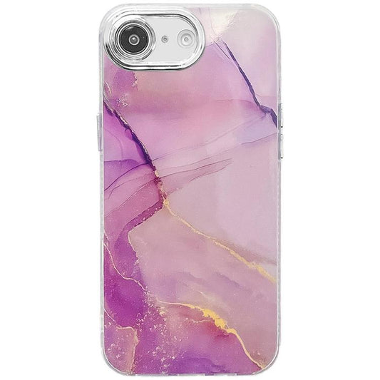 For iPhone 16e Electroplated Marble Texture Phone Case(Gold Purple Red M15) - iPhone 16e Cases by PMC Jewellery | Online Shopping South Africa | PMC Jewellery | Buy Now Pay Later Mobicred