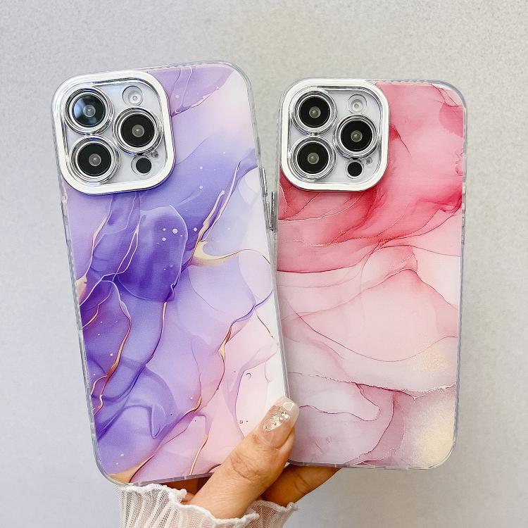 For iPhone 16e Electroplated Marble Texture Phone Case(Dark Blue M16) - iPhone 16e Cases by PMC TechLife | Online Shopping South Africa | PMC TechLife | Buy Now Pay Later Mobicred