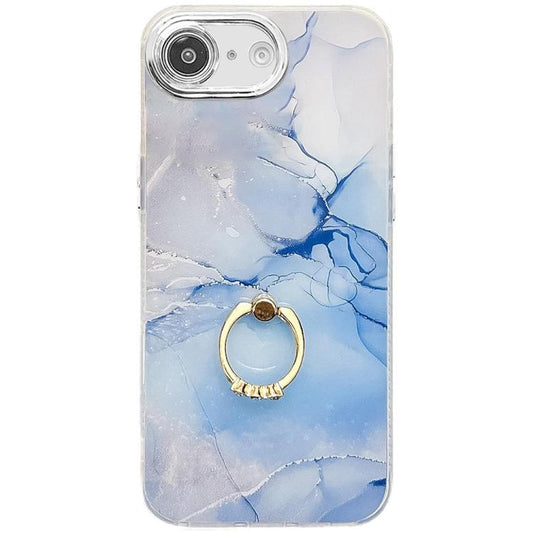 For iPhone 16e Electroplated Marble Texture Ring Holder Phone Case(Blue S11) - iPhone 16e Cases by PMC Jewellery | Online Shopping South Africa | PMC Jewellery | Buy Now Pay Later Mobicred