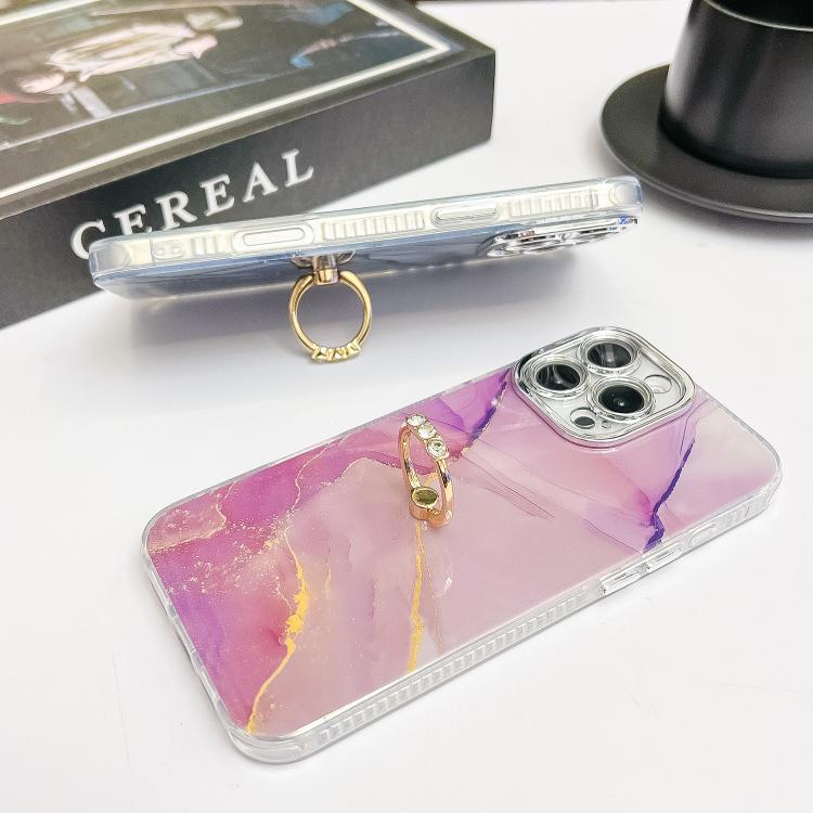 For iPhone 16e Electroplated Marble Texture Ring Holder Phone Case(Blue Green S9) - iPhone 16e Cases by PMC TechLife | Online Shopping South Africa | PMC TechLife | Buy Now Pay Later Mobicred
