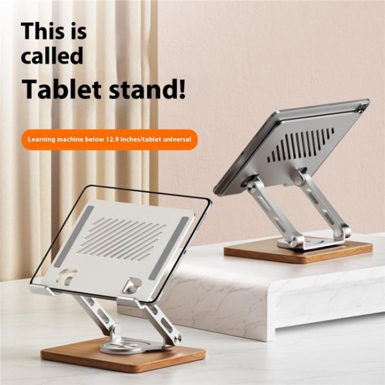 J27 Desktop Foldable Rotating Wooden Base Tablets Laptops Metal Cooling Holder(Grey) - Laptop Stand by PMC TechLife | Online Shopping South Africa | PMC TechLife | Buy Now Pay Later Mobicred