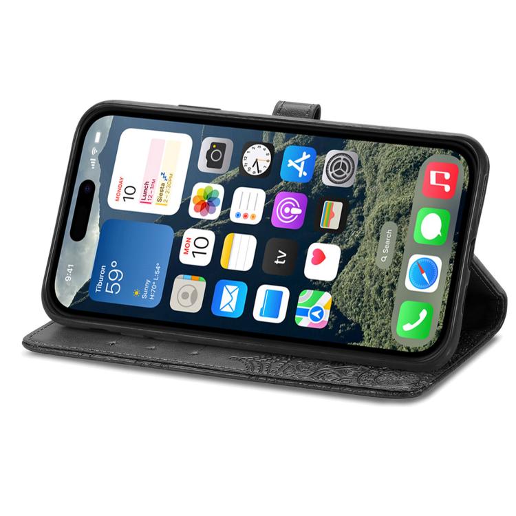 For iPhone 16e Mandala Flower Embossed Leather Phone Case(Black) - iPhone 16e Cases by PMC TechLife | Online Shopping South Africa | PMC TechLife | Buy Now Pay Later Mobicred