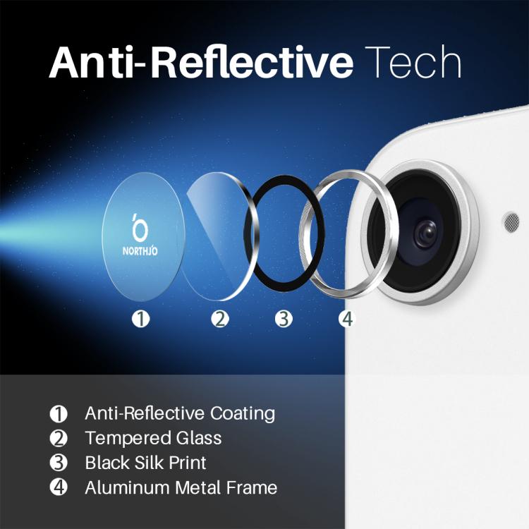 For iPhone 16e NORTHJO Camera Lens Protector CD Metal Ring Tempered Glass Film(Silver) - iPhone 16e Tempered Glass by NORTHJO | Online Shopping South Africa | PMC TechLife | Buy Now Pay Later Mobicred