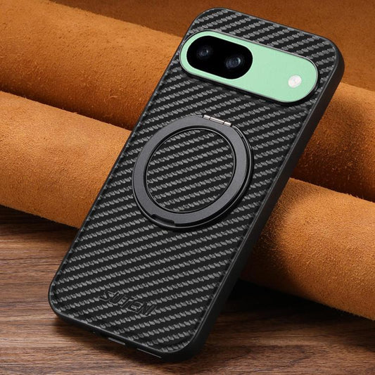 For Google Pixel 8a Suteni G3 Carbon Fiber Leather 360 Rotation Holder MagSafe Phone Case(Black) - Google Cases by Suteni | Online Shopping South Africa | PMC Jewellery | Buy Now Pay Later Mobicred