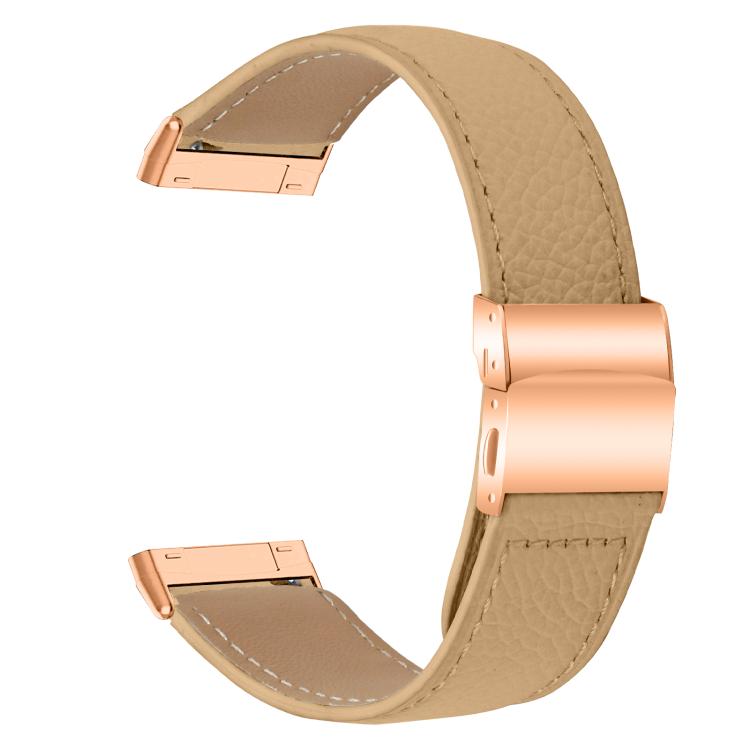 For Fitbit Versa 3 / 4 Lychee Texture Rose Gold Turtle Back Buckle Leather Watch Band(Camel) - free shipping - PMC TechLife - Order now!