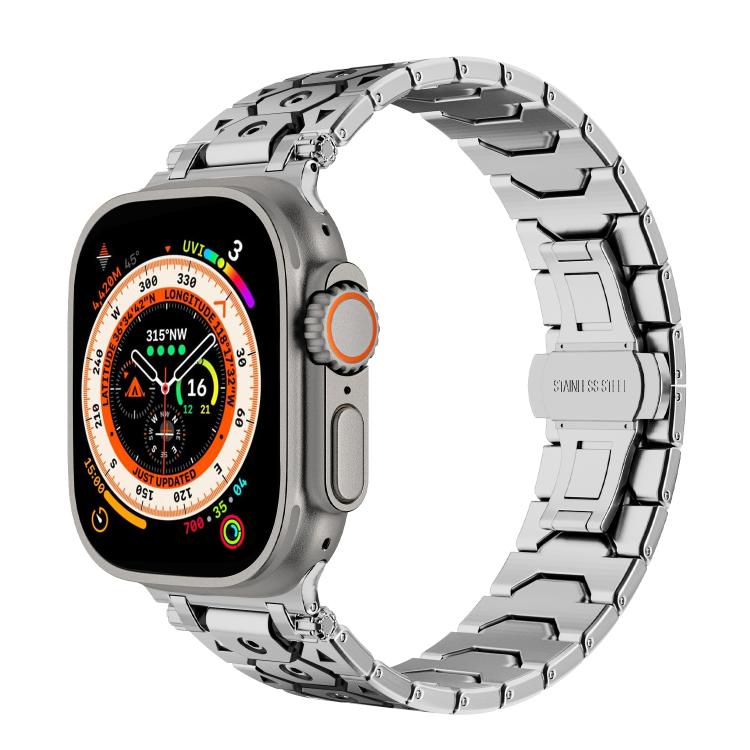 For Apple Watch 46mm / 49mm / 45mm / 44mm Octagonal Stainless Steel  Watch(Silver Inter Black) - free shipping - PMC TechLife - Order now!