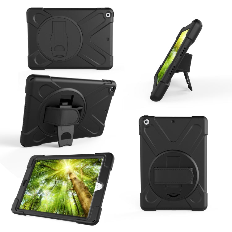 For Galaxy  Tab A 10.5 T590/T595 360 Degree Rotation PC + Silicone Protective Case with Holder & Hand-strap(Black) - Tab A 10.5 by PMC Jewellery | Online Shopping South Africa | PMC Jewellery