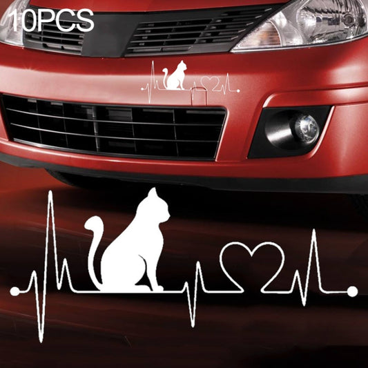 10 PCS Cat Heartbeat Lifeline Shape Vinyl Decal Creative Car Stickers Car Styling Truck Accessories, Size: 26.5x12cm (Silver) - Decorative Sticker by PMC Jewellery | Online Shopping South Africa | PMC Jewellery | Buy Now Pay Later Mobicred