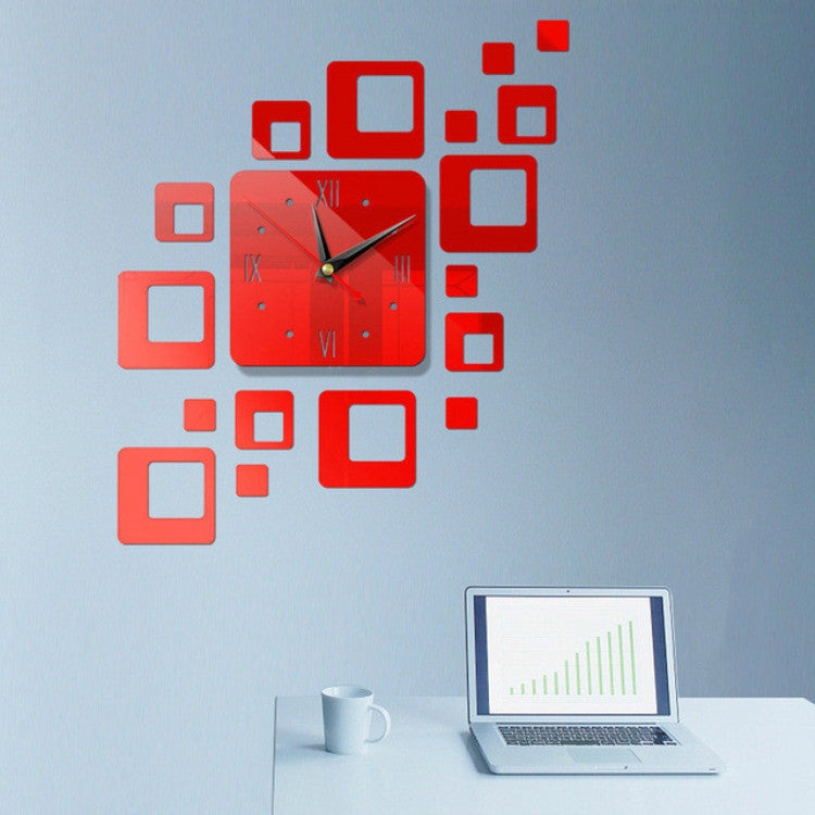 Home Mirror Surface Sticker Home Office Decorative Mirrors 3D Stereo Clock Acrylic Mirror Clock Block Combination Clock(Red) - Wall Clock by PMc TechLife | Online Shopping South Africa | PMc TechLife | Buy Now Pay Later Mobicred