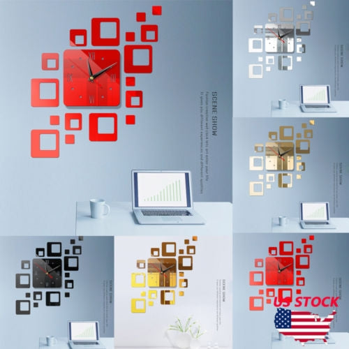 Home Mirror Surface Sticker Home Office Decorative Mirrors 3D Stereo Clock Acrylic Mirror Clock Block Combination Clock(Red) - Wall Clock by PMc TechLife | Online Shopping South Africa | PMc TechLife | Buy Now Pay Later Mobicred