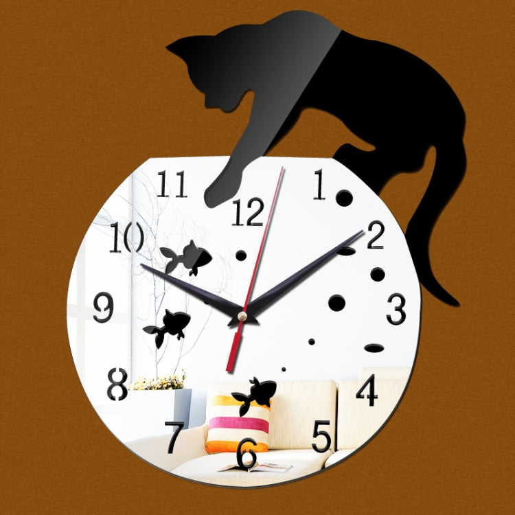 3D Acrylic Cat Mirror Wall Clock DIY Fashion Home Decoration(Silver Black) - Wall Clock by PMc TechLife | Online Shopping South Africa | PMc TechLife | Buy Now Pay Later Mobicred