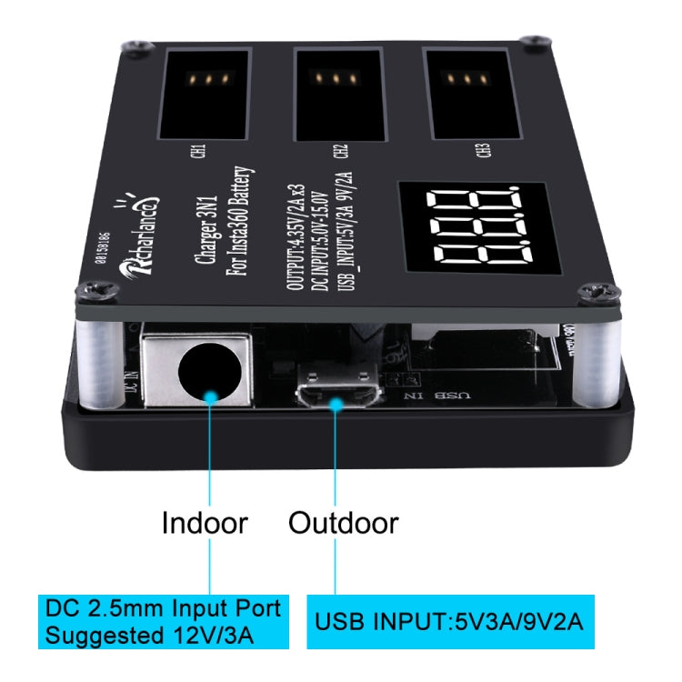 Micro USB Triple Battery Charger for Insta360 ONE X Panoramic Camera(Eu Plug) - Others by PMC TechLife | Online Shopping South Africa | PMC TechLife | Buy Now Pay Later Mobicred