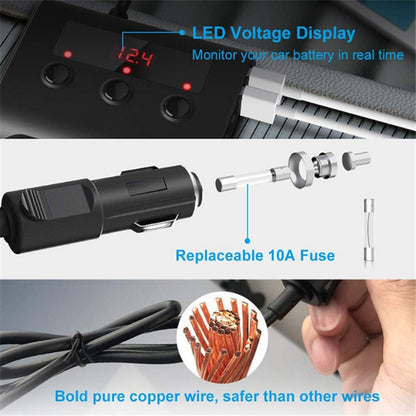 TR12 3 in 1 100W 4USB Car Cigarette Lighter with Switch Voltage Display - Cigar Socket by PMC Jewellery | Online Shopping South Africa | PMC Jewellery | Buy Now Pay Later Mobicred